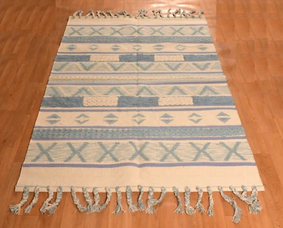 Alfombra moderna Kilim de algodón geométrica hecha a mano sala dormitorio 4x6 pies Dhurrie Foto 1 de 4