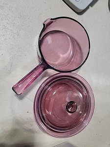 Visions Corning Ware Cranberry Non-stick 1L & 24 Oz. Bottoms w Pyrex Lid 3 Pc - Picture 1 of 1