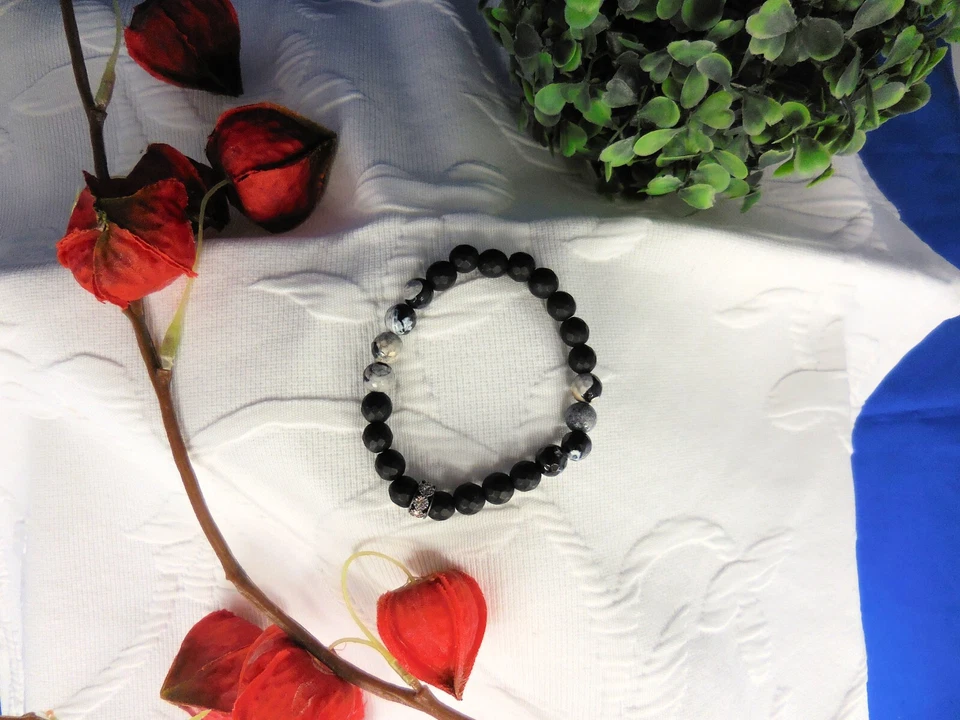 ARMBAND. EDELSTEIN. ACHAT + ONYX. 257.22 - Bild 1 von 1