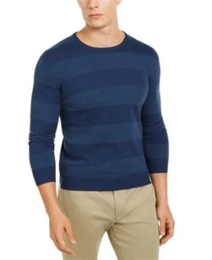 Tasso ELBA Mens Sweater Blue Size 2xl Crewneck Striped Boucle Pullover 175