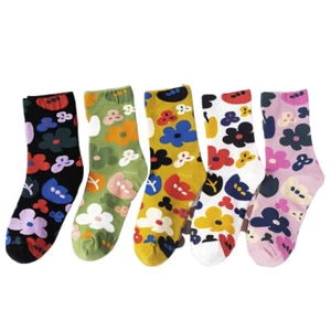 5 Pairs Girls Flowers Cotton Fashion Socks UK 4-8 - Picture 1 of 9