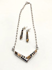 Tiger Eye Onyx Inlay Choker Necklace Earring Set Navajo Ervin Hoskie Handmade
