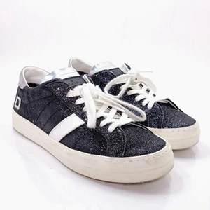 Anthropologie D.A.T.E. Black Glitter Low Top Lace Up Sneakers Women's Size 8 - Picture 1 of 7