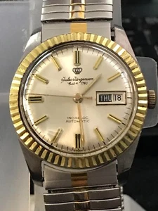 JULES JURGENSEN 35mm President 2 Tone Day/Date Automatic Men Watch Run (Lot2528) - Picture 1 of 11