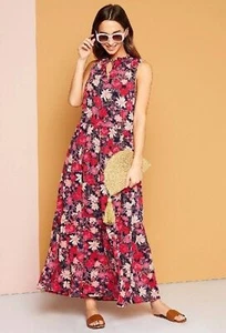 Sugarlips Sleeveless Floral Tiered Maxi Dress Women's Size XL V-neck Pockets - Picture 1 of 10