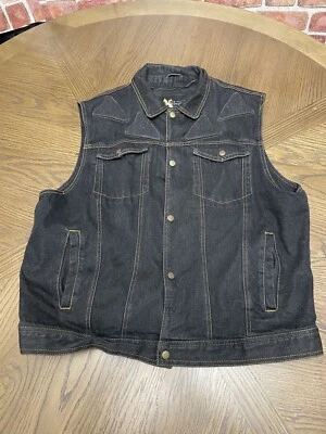 Xelement Motorcycle Vest Mens 4XL  Black Denim Pockets Snaps Biker Protector - Image 1 of 4