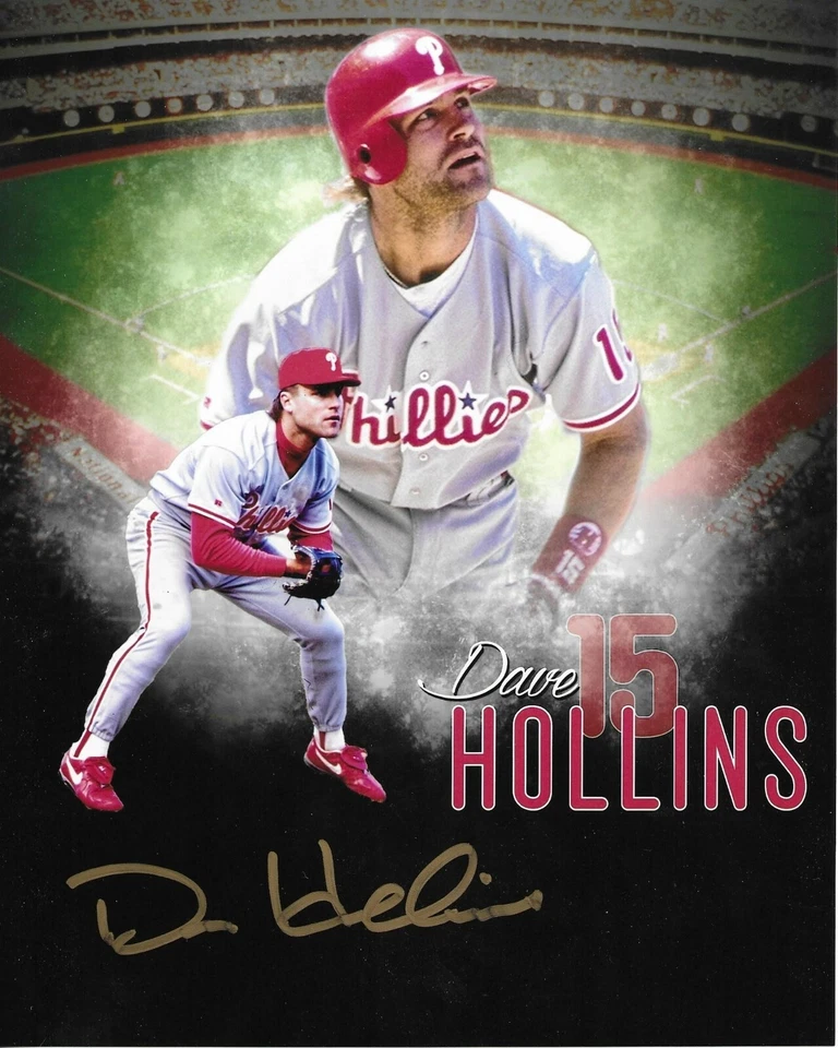 DAVE HOLLINS Signed Autographed 8x10 Baseball Photo Philadelphia Phillies COA - Image 1 of 1