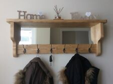 Handmade Rustic Mirror Coat rack with shelf & Hooks