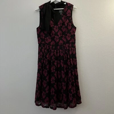 Adrianna Papell Womens Dress Sz 12 Black Lace Netting Whimsigoth Floral Elegant - Image 1 of 4