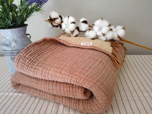 Muslin Throw Blanket, Organic Cotton Muslin Bedspread, Baby Muslin Blanket Quilt - Picture 1 of 19