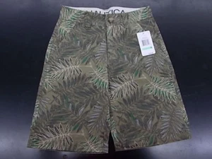 Boys Nautica $36.50 Moss Green Shorts w/ Leaf Pattern Size 8 - 20 - Picture 1 of 3