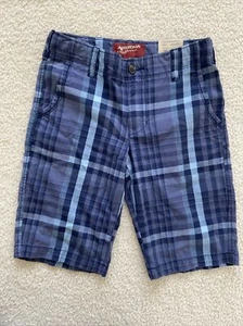 Arizona Jeans Boys Chino Plaid Short New NWT blue size 12 Adj Elastic Waistband - Picture 1 of 11
