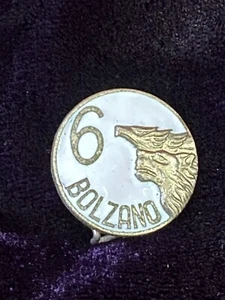 Vintage Bolzano Enamel & Brass Badge Pin Eagle Wolf Design White Silvertone - Picture 1 of 3