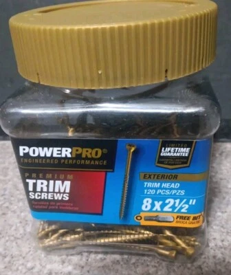 Tornillos TRIM exteriores POWERPRO Premium 120 piezas. Broca libre 8 x 2 1/2 Foto 1 de 3