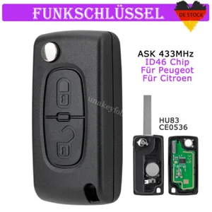 433MHz 2Tasten Funk Schlüssel Fernbedienung HU83 für Peugeot 207 307 308 Citroen - Bild 1 von 8