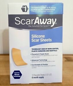 ScarAway Silicone -12 Sheets- Stretch Marks, Burn, C-Section, 6 Months Scar Away