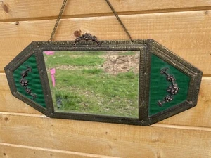 Ancien Miroir en Bois et laiton repoussé art déco ref n.1 - Picture 1 of 7