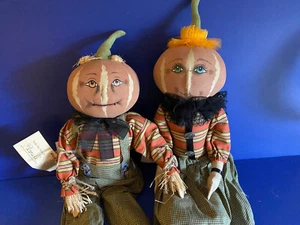 NWT  Penelope & Parnell Pumpkin Head - Joe Spencer Gathered Tradition Art Dolls - Picture 1 of 12