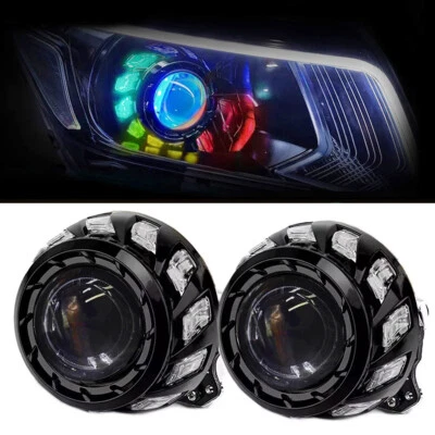 2.5'' Bi LED Projector Lens RGB LED Angel Eye Turbine Shrouds Headlight Retrofit - Image 1 of 4