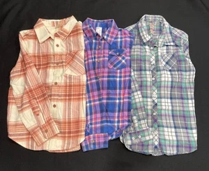 Girls Long Sleeve Button Plaid Flannel Shirts (3) Size Medium - Picture 1 of 12