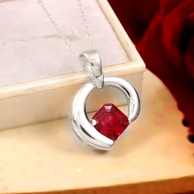 9x9 MM - Burma Rubin Asscher Schnitt Anhänger, 925 Sterlingsilber, Julie - Bild 1 von 4