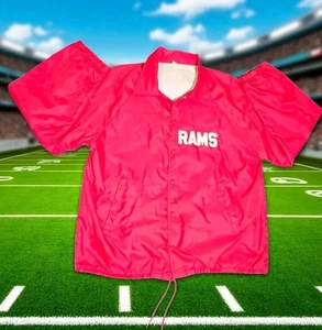 Giacca a vento vintage Rams Sideline anni 70 foderata imbottita con bottoni calcio rossa USA - Foto 1 di 14