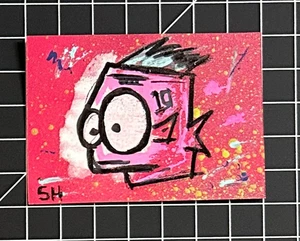 Quadro originale ACEO, stile cartone animato pesce eccentrico street art sensazione oceano acquatico - Foto 1 di 4