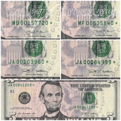 Lot of Five Zip Code Star Notes Five Dollar Bills w/Years 2009, 2013 - Image 1 of 4