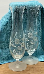 Two 9 Inch Avon Hummingbird Bud Vases 24% Lead Etched Crystal with Frosted Base - Picture 1 of 3
