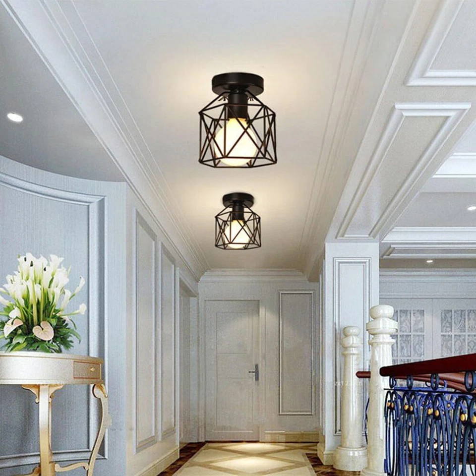 Lysed Semi-flush Mount Ceiling Light Industrial Vintage Style Black Painting for