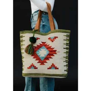 BOLSO AZTECA PANACHE APPAREL MARRÓN Y VERDE TEJIDO 305- NUEVO PARA PRIMAVERA/VERANO 24 - Imagen 1 de 4