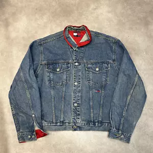 Tommy Hilfiger Denim Jacket Mens 2XL Vintage Jean Biker Trucker Coat, Blue - Picture 1 of 11