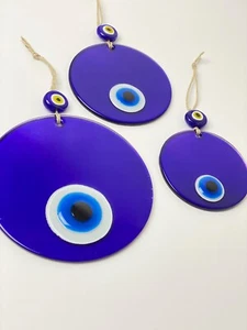 Evil Eye Wall Hanging Blue Glass Handmade Home Decor Large Ornaments - Picture 1 of 7
