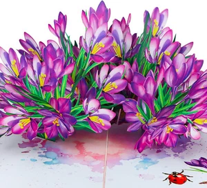 3D Pop Up lila Blumen Grußkarte, jeder Anlass, Laser geschnitten, handmontiert - Bild 1 von 7