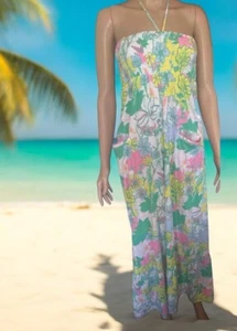 ROXY Floral SunDance Halterneck Neck Tie Pocket Cotton Blend Midi Dress-12 - Picture 1 of 12
