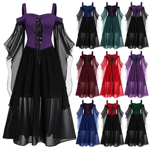 Halloween Ladies Renaissance Medieval Gothic Witch Costume Fancy Dresses Cosplay - Picture 1 of 21