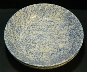Vintage Workshops Of Gerald & Henn (2) Large Blue Spongeware Bowls 3"x13.25" Ex - Picture 1 of 9