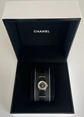 Chanel J12 Ceramic Quartz Watch With Diamond Bezel & Black Leather Cuff - Image 1 of 4