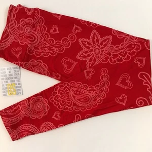 OS LuLaRoe AMORE VALENTINE'S DAY Leggings ~RED & WHITE~ Sizes 2-10, One Size - Picture 1 of 3