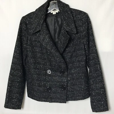 Blazer Cato para mujer talla 12 negro plateado forrado metálico doble pecho glamour gótico Foto 1 de 4