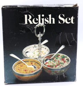 Silverplated and Crystal Triple Relish Dish - Picture 1 of 5