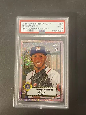 2021 Topps Chrome Plat Ann Rose Gold Mini Diamond Ref #57 Enoli  Paredes PSA 9 - Image 1 of 3