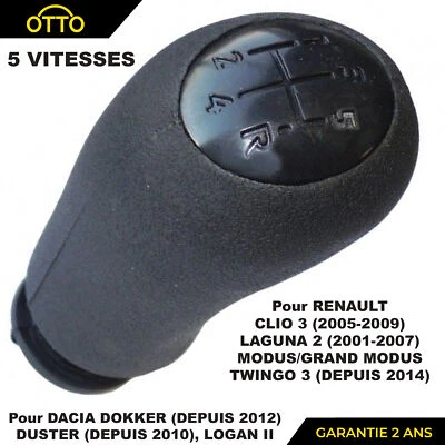 Pommeau de Levier de Vitesse NOIR Boite 5 + R pour DACIA DUSTER DOKKER LOGAN 2 - Photo 1/4