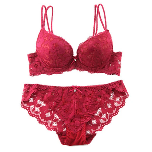 Size：32 34 36 38 Cup：A B C Womens Lace Bra And Panty Sets Padded Push Up Bra Set - Image 1 of 4