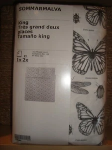 Ikea SOMMARMALVA King Duvet Cover w / 2 Pillowcases White Gray Butterfly - Picture 1 of 6