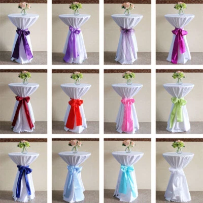 Round White Cocktail Table Cover with Satin Bow Cafe Club Bar Party Tablecloth - image 1 of 4