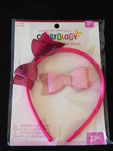 Red & Pink Glitter Ribbon Headband & Barrette Hair Clip Valentines Day 2 pc Set - Picture 1 of 2