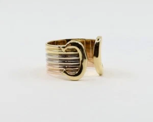 Cartier Logo Double C 2C Tri-Color Gold Band Ring Wide Sz 5.25 (EU50) No Diamond - Picture 1 of 9