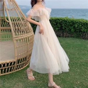 Prom Ball Gown Elegant Tulle Ruffle Dress Sweet Fairy Princess Off Shoulder Midi - Bild 1 von 10