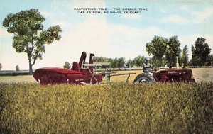 Man on Tractor "Harvesting Time-The Golden Time" Kansas(?) Vintage PC - Picture 1 of 2